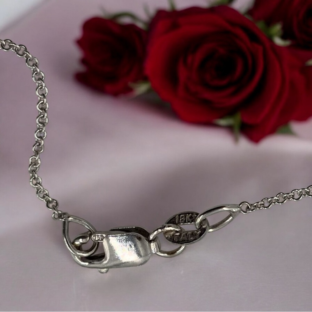 18k White Gold Diamond Heart Pendant Necklace, Milan Italy 750 Gold, 18” Chain - Picture 4 of 14